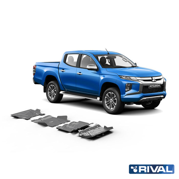 Skid Plate Set (Radiator, Engine, Gearbox, Transfer Case) Fiat Fullback 2016-2020;  Mitsubishi L200 2015-2019; 2018-2023; Pajero Sport 2016-2021; 2021-; 2,4 l. / diesel; 3 l. / gasoline